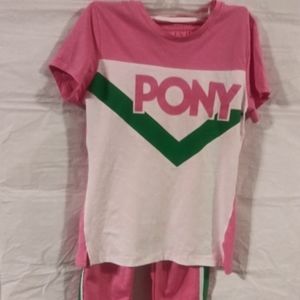 Pony shirt and pant set pink and white